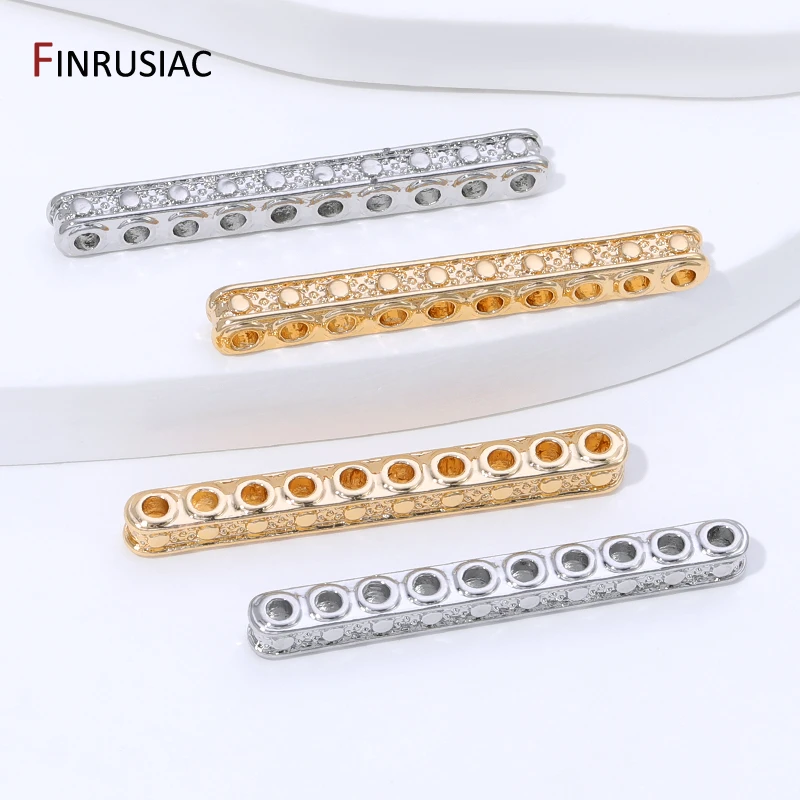 14K Gold Plated Brass Zircon Beads Separators,Multiple Rows Separator Spacer Bars For DIY Bracelet Jewelry Making Accessories view 4