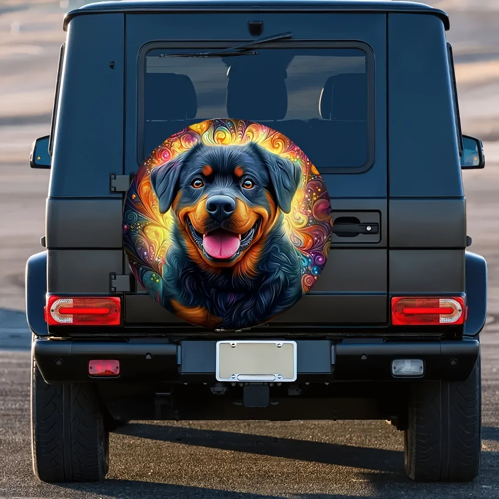 1pc Dog-Themed Tire Cover - 100% Polyester, Vibrant Multicolor Design For SUVs, Trucks & Cars - Durable Weatherproof Protection