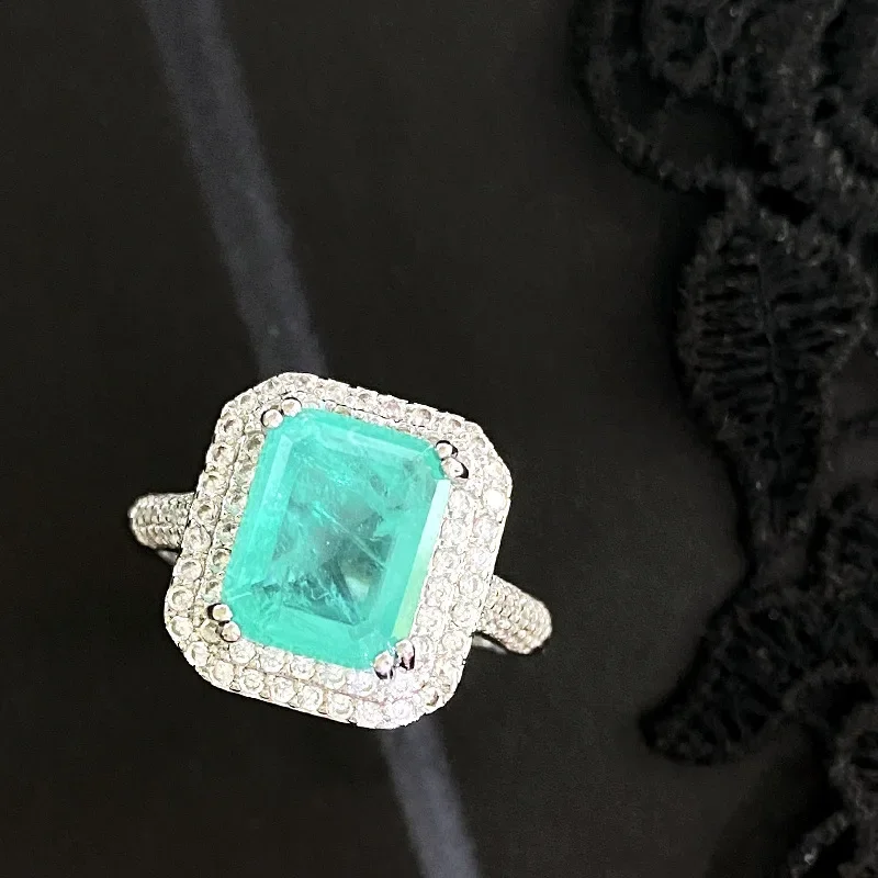 MDLFES مويسان الماس نمط مقلد Paraiba الدائري الحجر الرئيسي 8*10 خيط القطن الحلوى الملونة الكنز الدائري #3