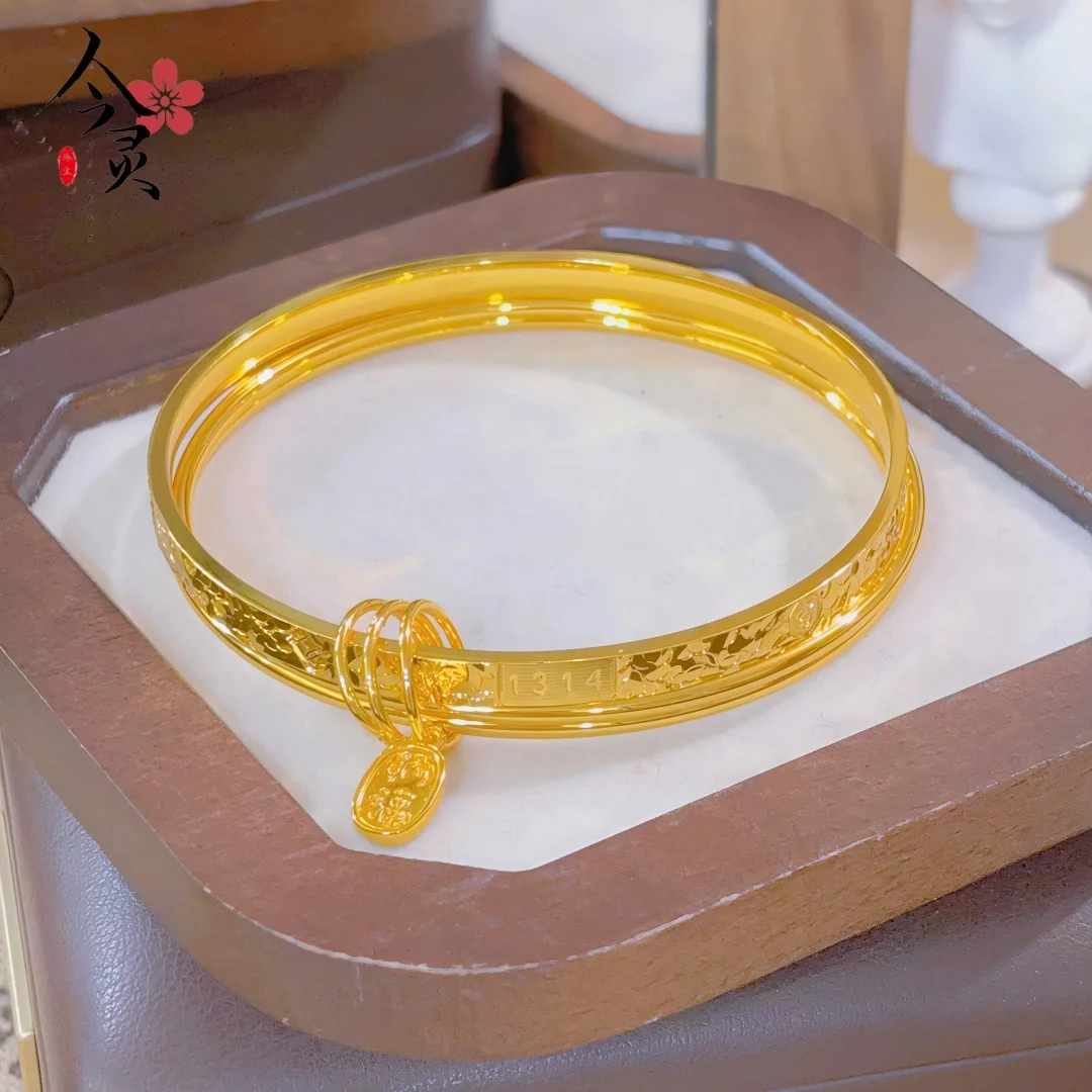 Gentle & Versatile Ice Crack Lucky Words Three Lives Bracelet For Women 24K Gold AU999 | Daily commute, elegant and stunning