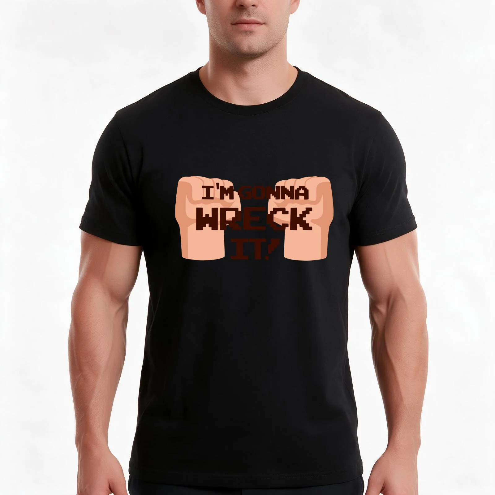 wreck it hands T-Shirt, Summer Casual Cotton Tee, Oversized Streetwear Tops, Vintage Graphic Print, Loose Fit Short Sleeve