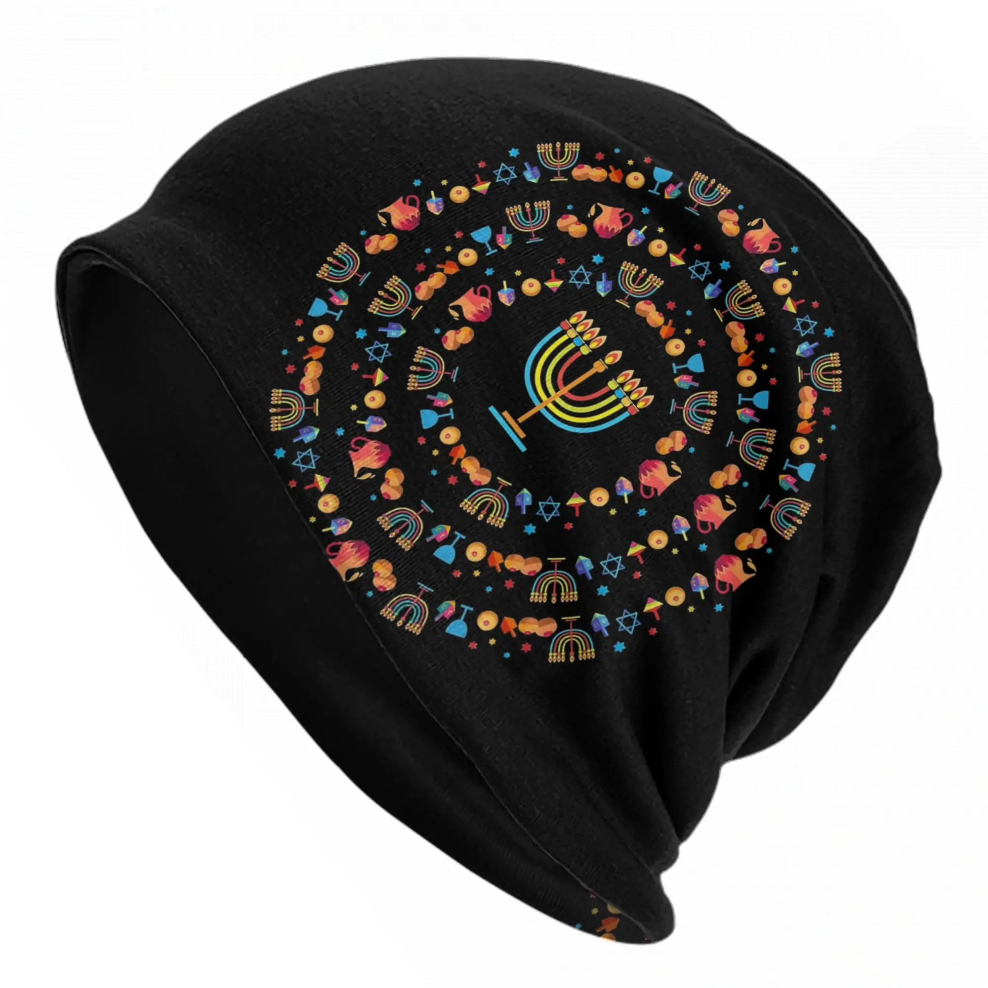 Happy Hanukkah Menorah Jewish Skullies Beanies Hats  Vintage Unisex Street Cap Warm Head Wrap Bonnet Hats