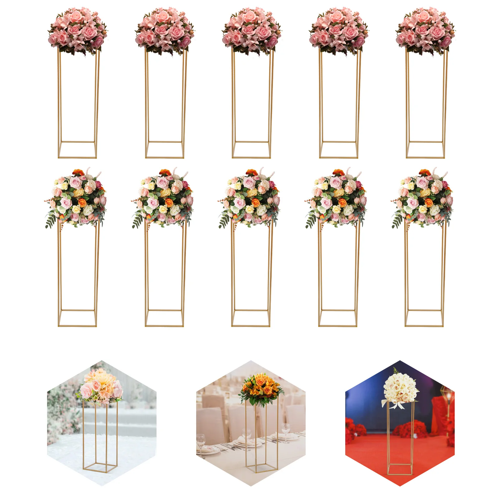 10 Stück 60cm/80cm Hohe Hochzeits-Blumenständer Set Geometrische Blumenvasen-Ständer für Hochzeitstisch-Dekorationen, Partys, Events, Zuhause