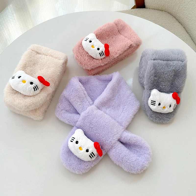 Kawaii Cartoon Anime Sanrio Winter Scarfs Thick Boy Girl Plush Cros Children's Scarf Warm Shawl Cross Neckerchief Baby Shawls