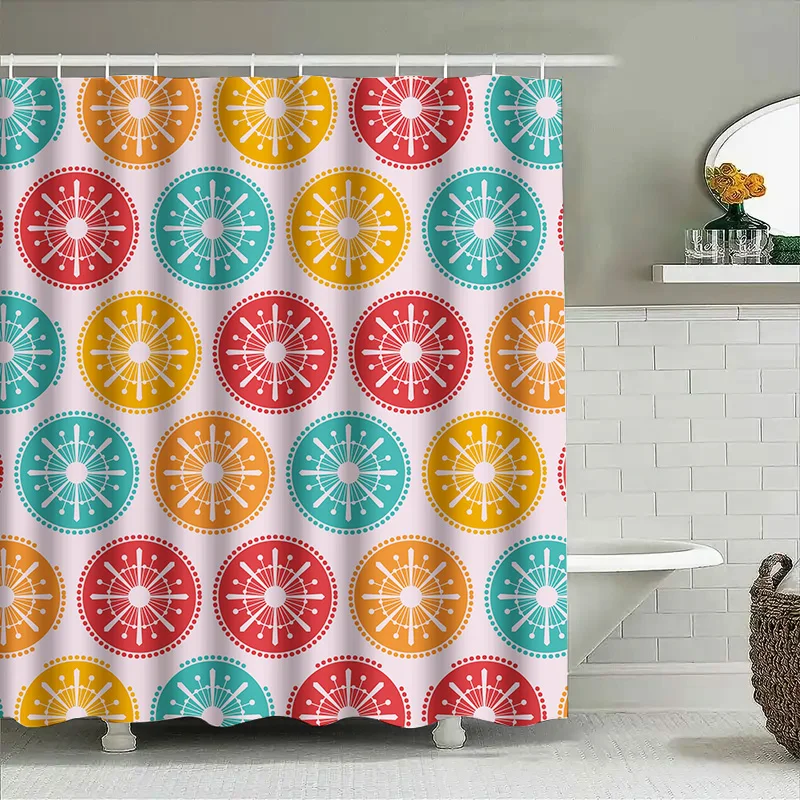 

Retro Round Floral Shower Curtain Waterproof Bathroom Decor for Home Decoration in Pastel Colors Pink, Yellow, Blue Green