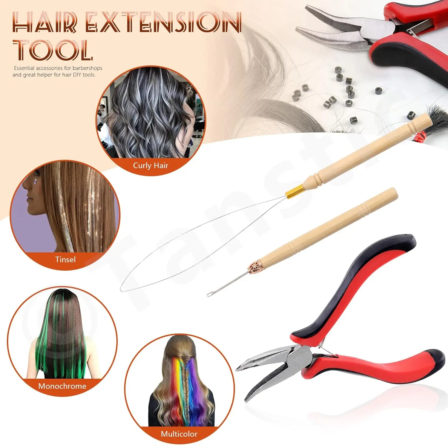 طقم وصلات الشعر، بما في ذلك 1000 قطعة 5 ألوان خرزة وصلات الشعر مع كماشة الشعر، وحلقة خطاف السحب وإبرة هدية عيد الميلاد