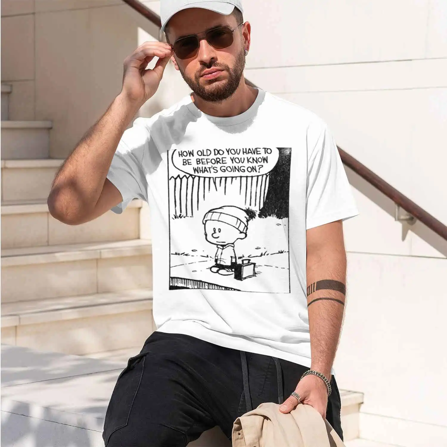 questions life. Sticker 2026 New Model Men’s Short-sleeve crewneck T-Shirt Classic Casual Multiple Colors and Sizes for Daily We