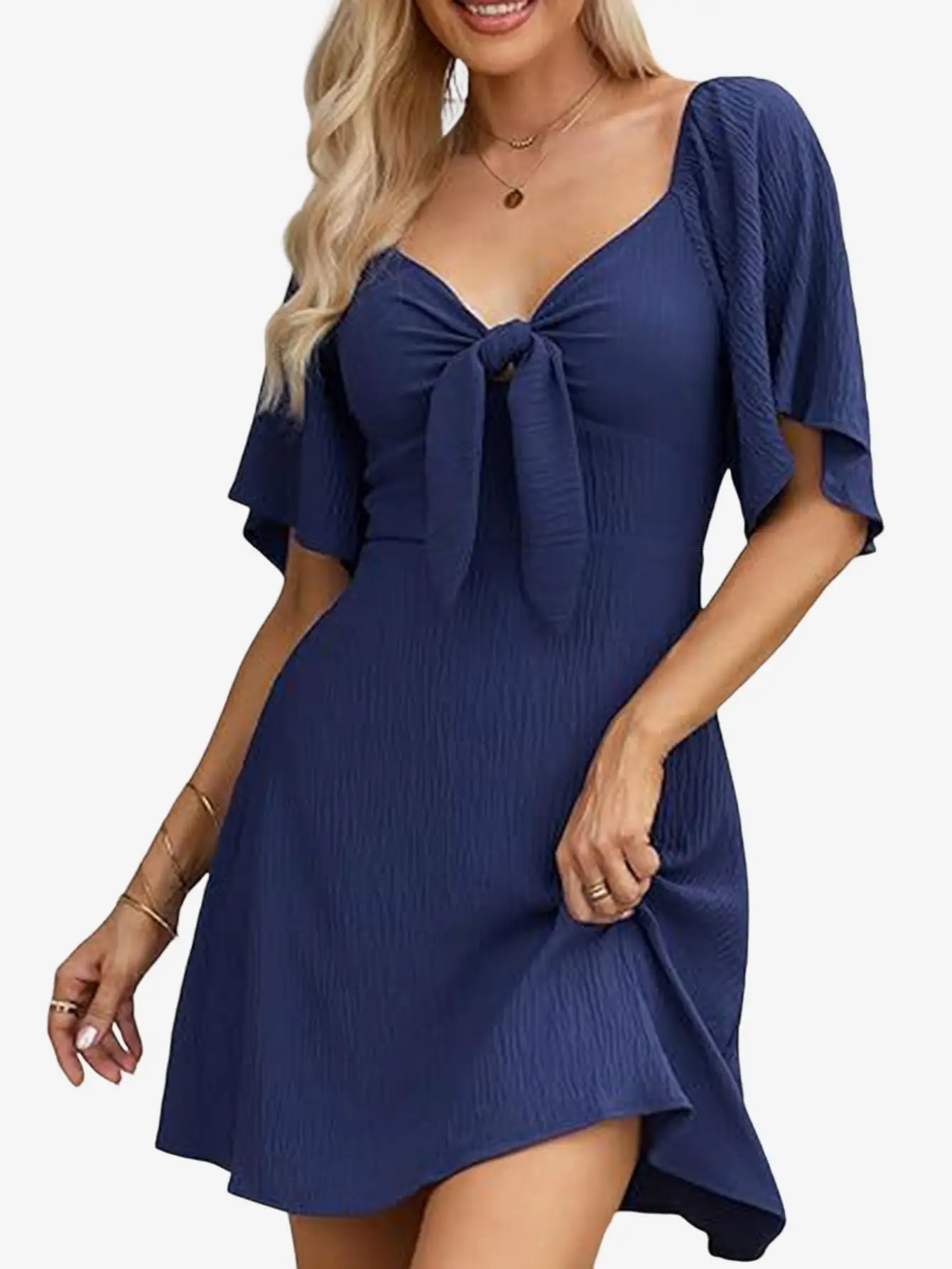 

V Neck Dress for Women Dress Summer Short Sleeve Beach Dress Girls Midi Dresses Casual Clothing