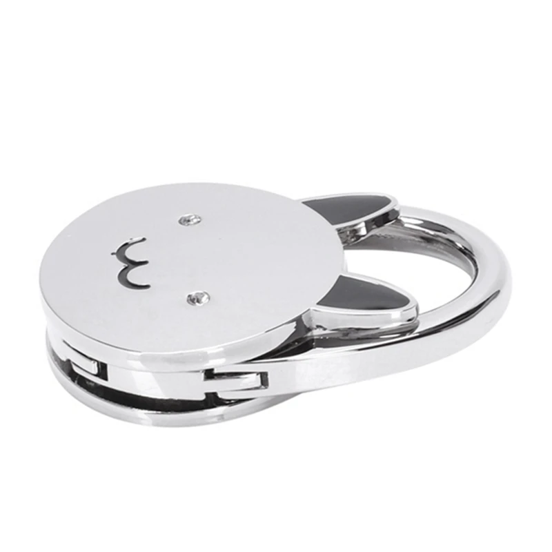 BAAG-Cat 만화 접이식 실버 톤 핸드백 후크 미끄럼 방지 고무 베이스 가방 홀더