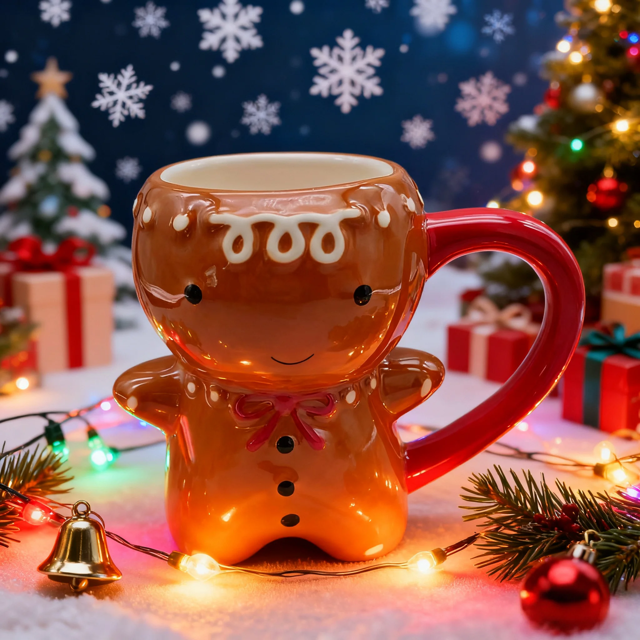 NEW Kawaii Gingerbread Man Ceramic Mug - Cute 3D Christmas Cartoon Cup for Milk Coffee Water - Gift Idea 300ML