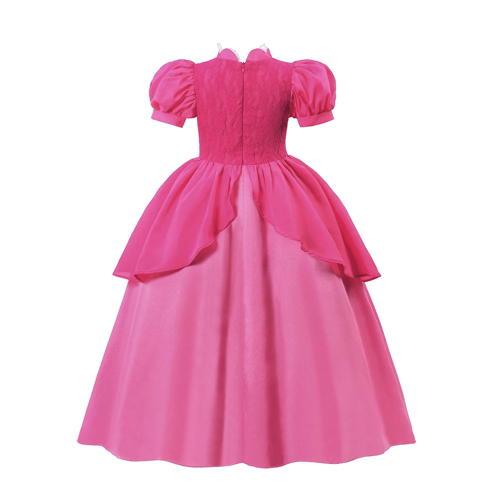 Princess Peach Costume for Girls Classic Pink Dress Cosplay Halloween Party Dress Up Kids Birthday Outfit 2-10 Years