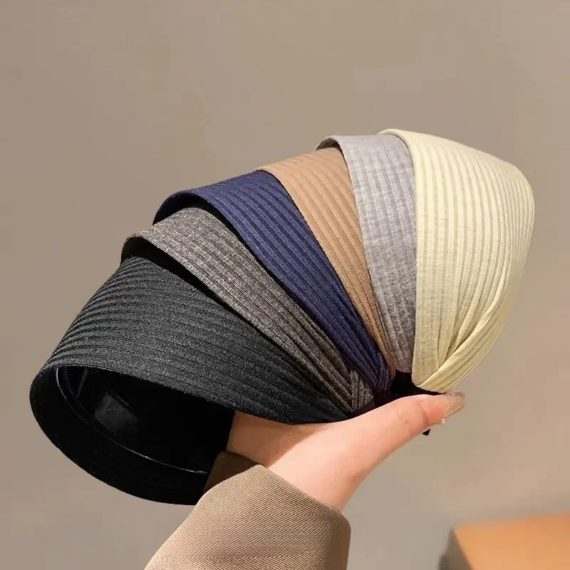 New Soft Wide Knitting Cotton Hairbands for Women Girls Korean Neutral Solid Turban with Teeth Head Band Headwear Accessories