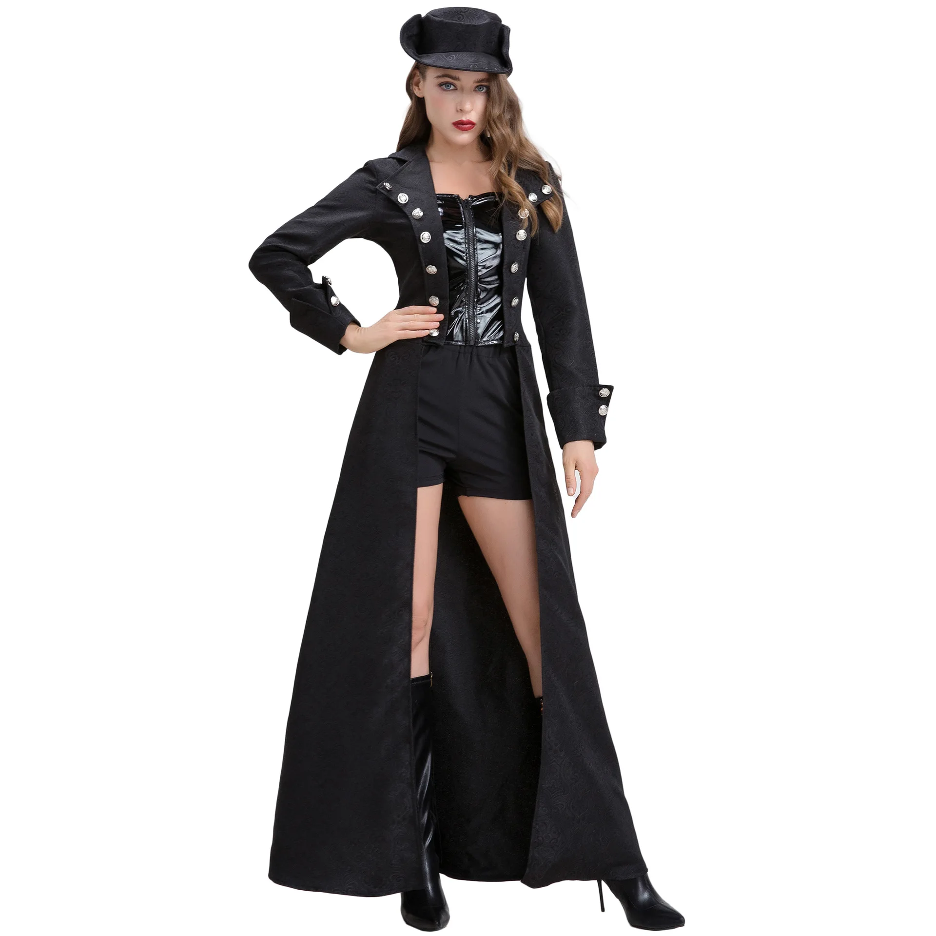 

S-XXL Medieval Retro Cosplay Costume Punk Style Halloween Festival Party Long Coat Stage Performance Costume