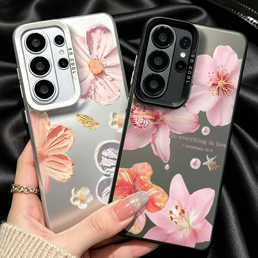 Pink Orchid Flower Petal For Samsung Galaxy S26 S25 S24 S23 S22 S21 S20 Ultra FE Plus Edge Plating Matte Cover Phone Case