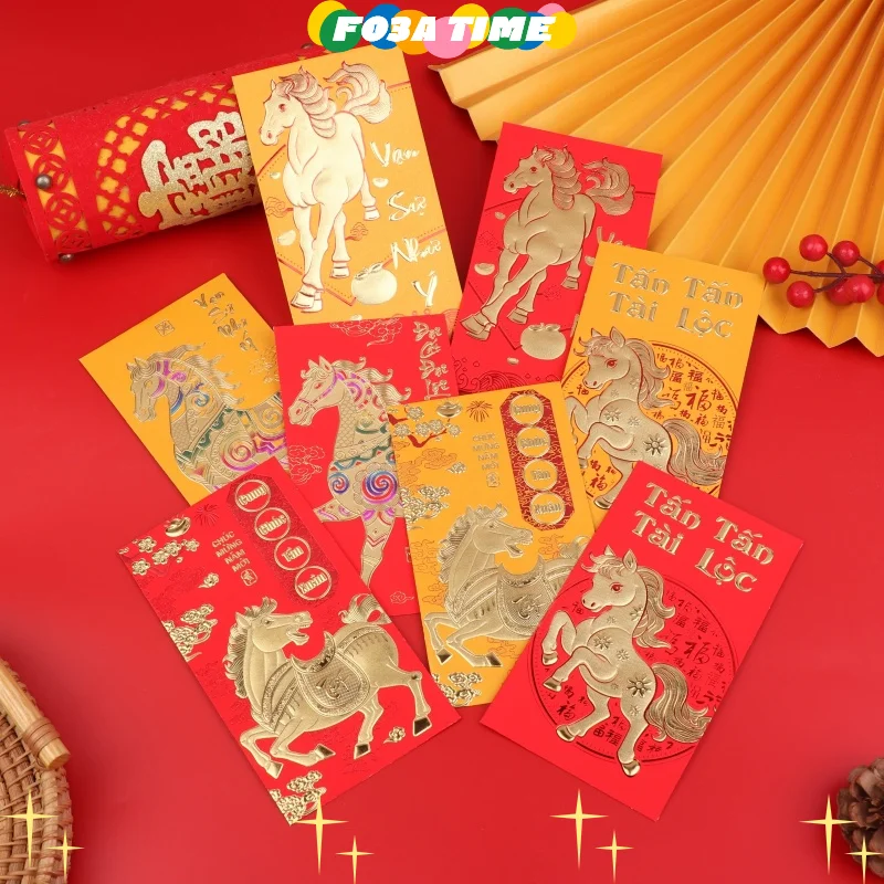 

6 шт. 2026 китайский Новый год красные конверты лунный Новый год счастливый мешок для денег для весеннего фестиваля и свадьбы