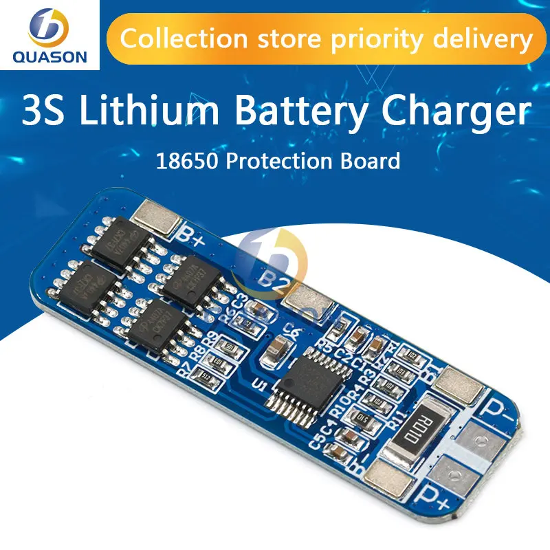 3S 10A 12V Lithium Battery Charger Protection Board Module for 3pcs 18650 Li-ion Battery Cell Charging BMS 11.1V 12.6V