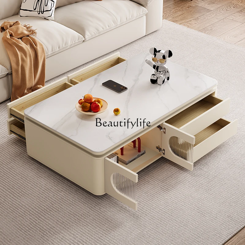 Table basse de salon dalle de roche crème vent