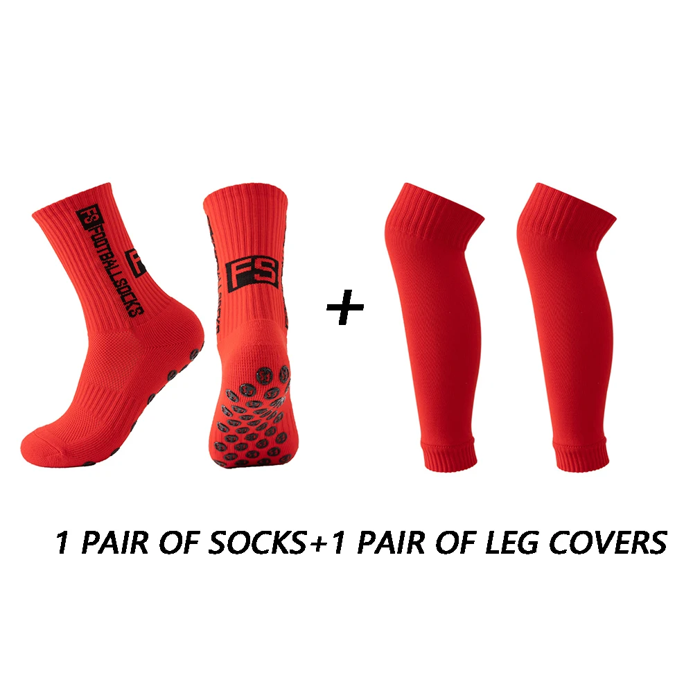 1 pair of combination adhesive point anti slip, sweat and odor resistant football sports socks+leg protectors