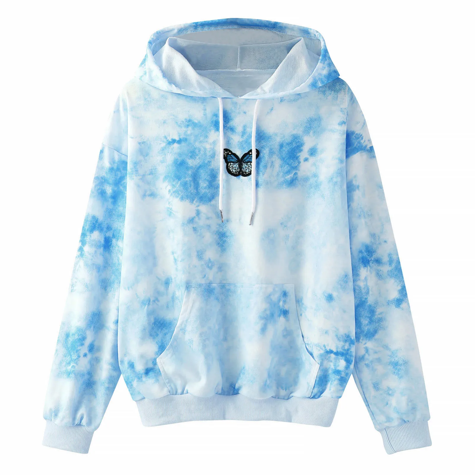 

Women's Casual Hoodie Tie-dye Butterfly Print Sweatshirt Long Sleeve Pocket Hooded Sweatshirt Long Sleeves Tie-Dye Hoodie