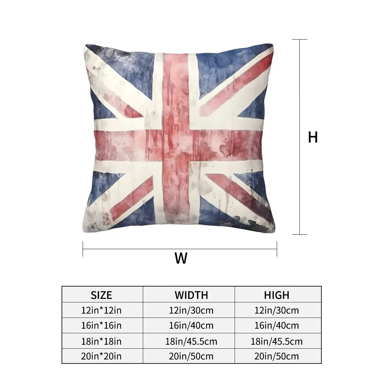Watercolor Union Jack British Flag Print Square Pillowcase Cushion Cover Pillow Case Throw Pillow Cover for Home Bedroom Car