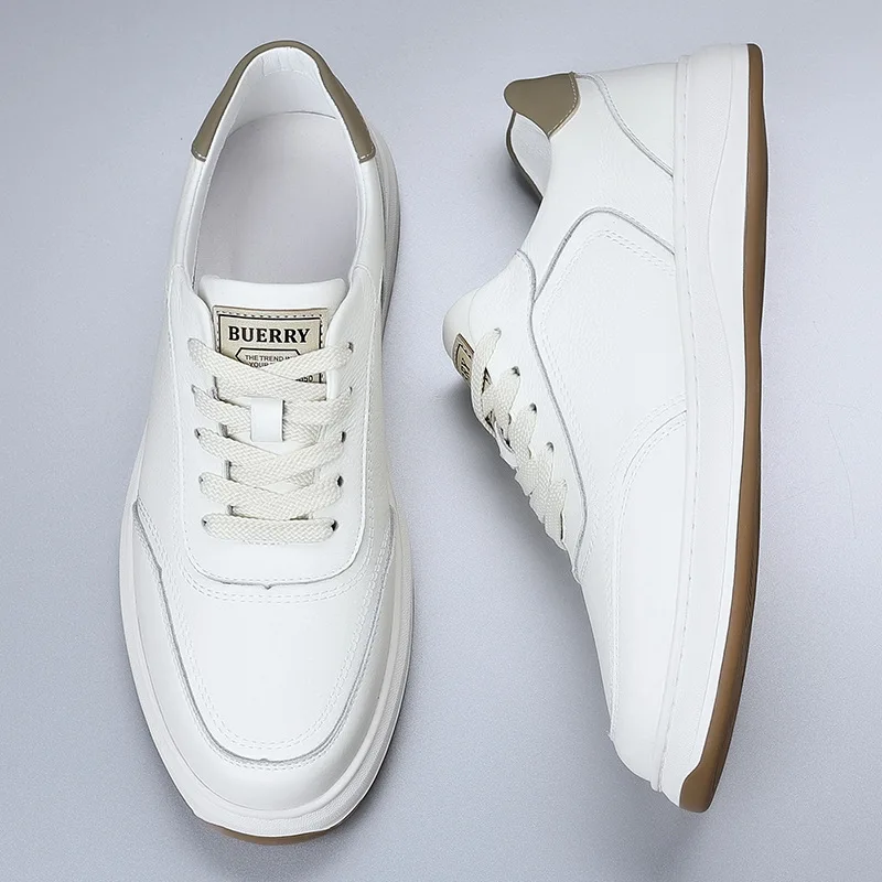 

Korean New Designer Soft Sole Board Shoes for Men Autumn New Designer Leather Sneakers Man Fashion Lace White Shoes Male