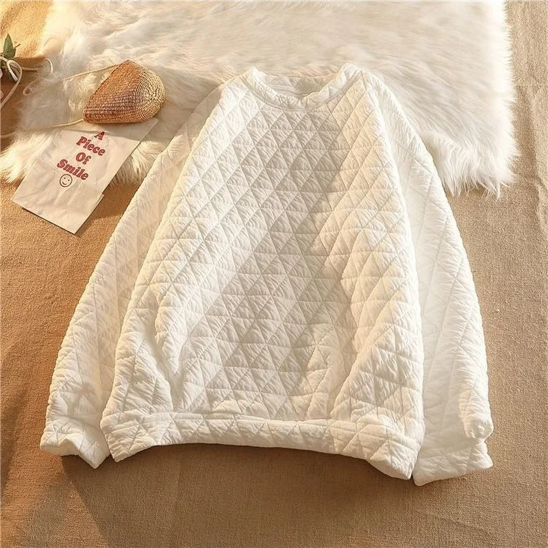 Sweatshirts Women Casual Korean Argyle Vintage Couples Long Sleeve Basic O-neck Spring Autumn Fashion Simple Female Y2K Youth