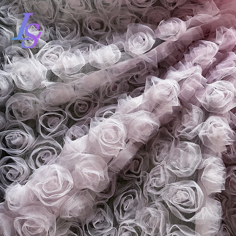 Mesh Fabric Pink Rose Wedding Dress Clothing Designer Wholesale Cloth Apparel Sewing By Meters Diy Polyester Material