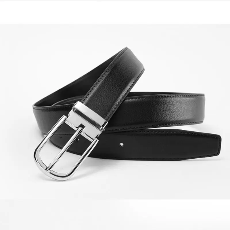 Cinturón de cuero genuino 3,1 cm Hebilla Pin 110-125 cm para hombres-INTL
