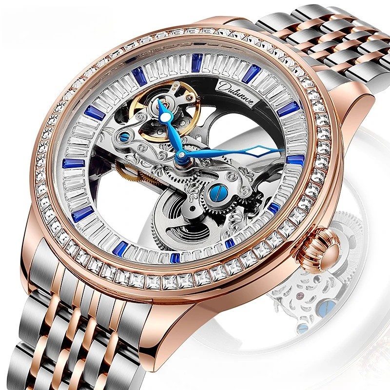 Stainless Steel Transparent Series Dual-Sided Skeleton Luminous Waterproof Self-Wind Automatic Watch for Men