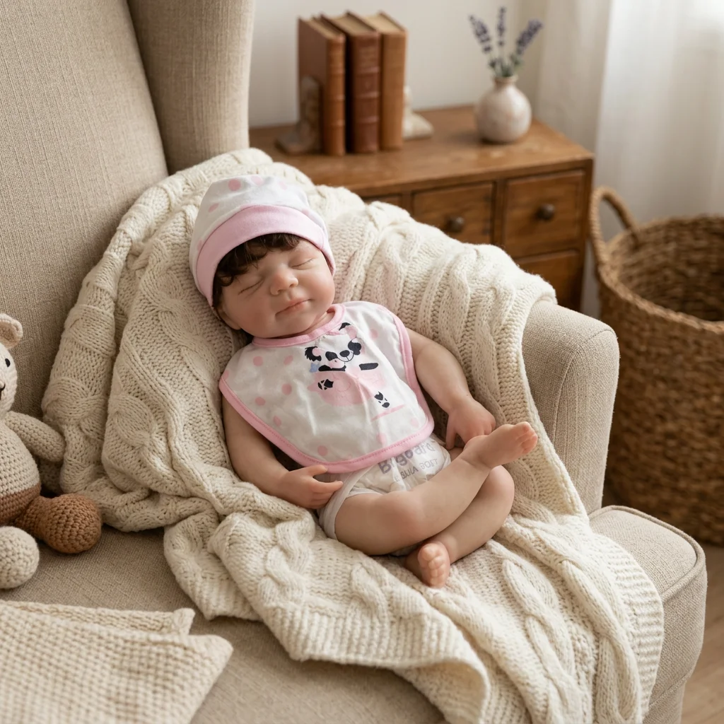 18 Inch Pascale Full Body Silicone Reborn Doll Closed‑Eyes Design Lifelike Hand‑Painted Waterproof Collectible Art Doll for Gift