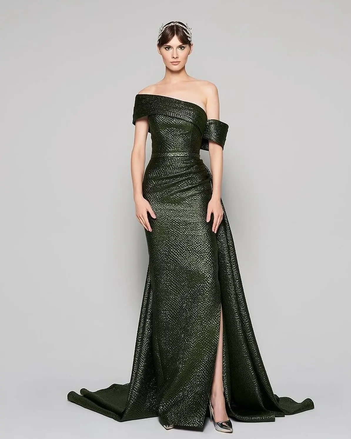 

Customized Modern Side Slit Panel Train Off the Shoulder Evening Dress Fashion Straight Sequin Pleats Prom Gown платье вечернее