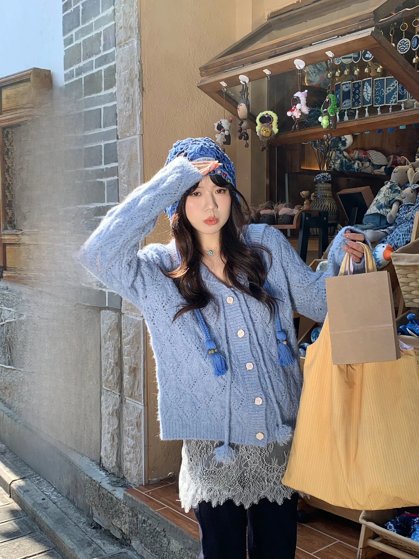 

Faionable Navy Blue Sweater Cardigan Gentle Sle plus Size Comfortable Spring Wear for Women Warm Long Sve Single Button