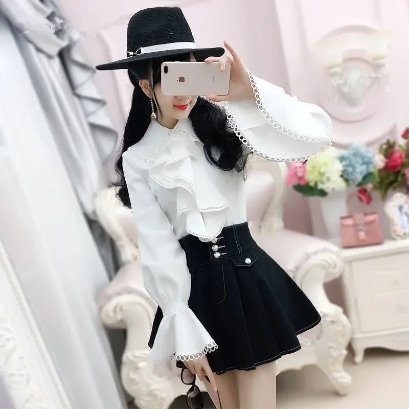 Women's Shirt White Lotus Leaf Long Sleeved Professional Dress Spring and Summer New Look Slimming Fashion