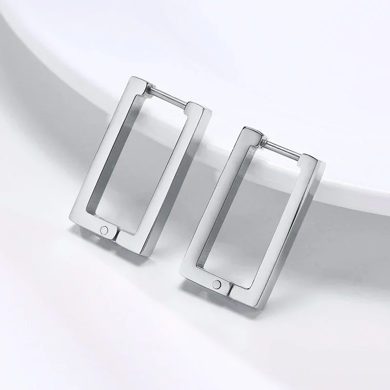 Minimalist Square Hoop Earring for Women Girls Ear Huggie Rectangle Hoops Dangle Stainless Steel Not Allergic