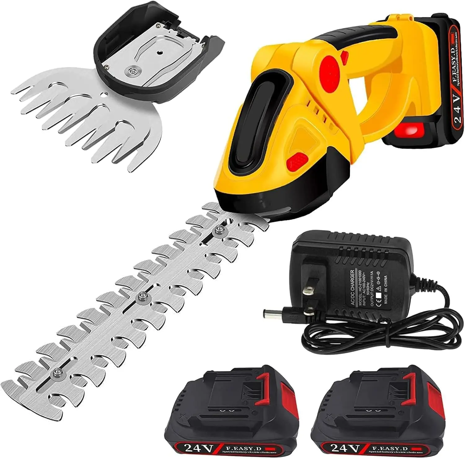 

24V Cordless Hedge Trimmer & Grass Shear, 2 in 1 Handheld Shrubbery Trimmer Electric Grass Trimmer, Lightweight & Safe Grass Cut