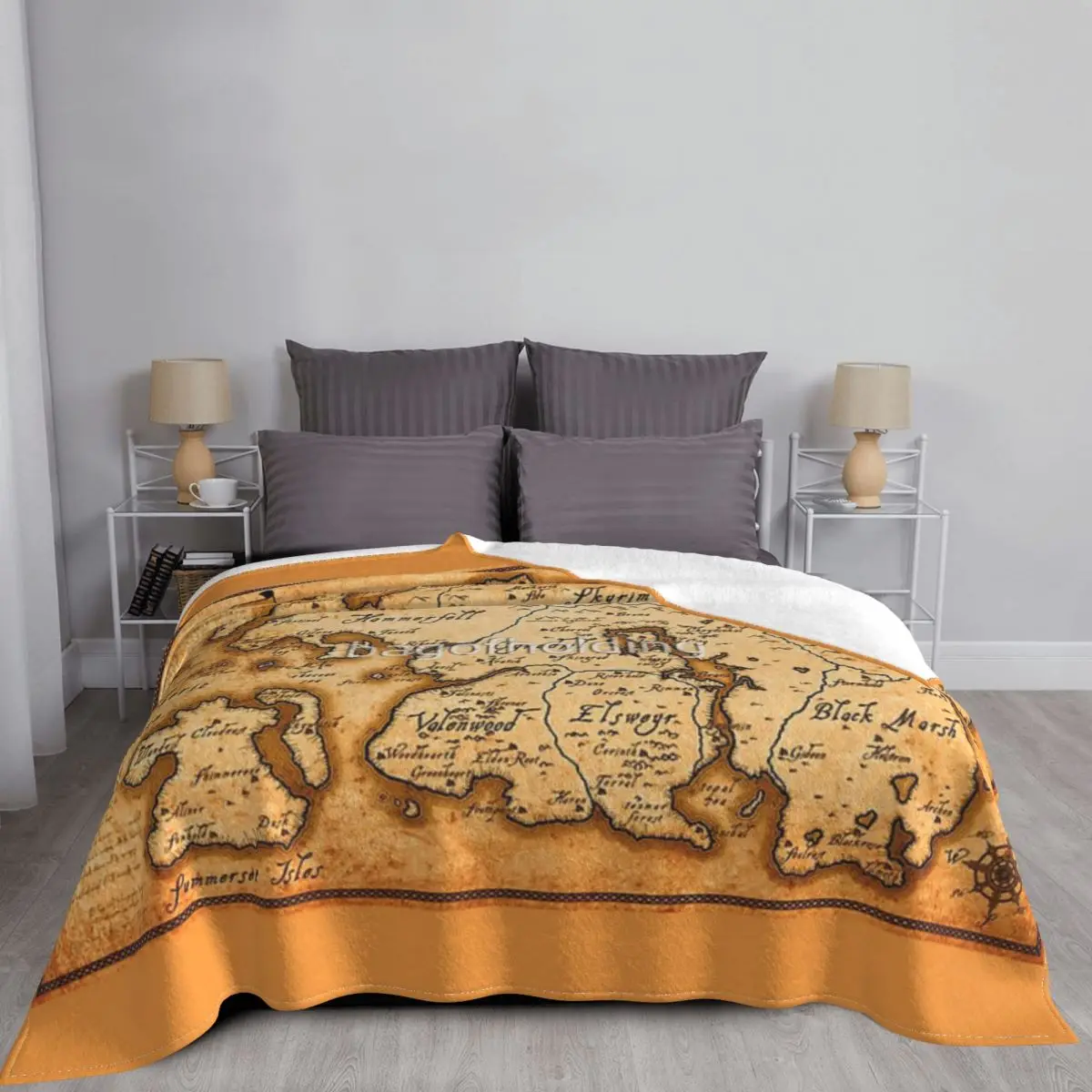 Map Of Tamriel Elder Scrolls IV Oblivion Blanket Bedspread On The Bed Plush Bedspread Queen Bed