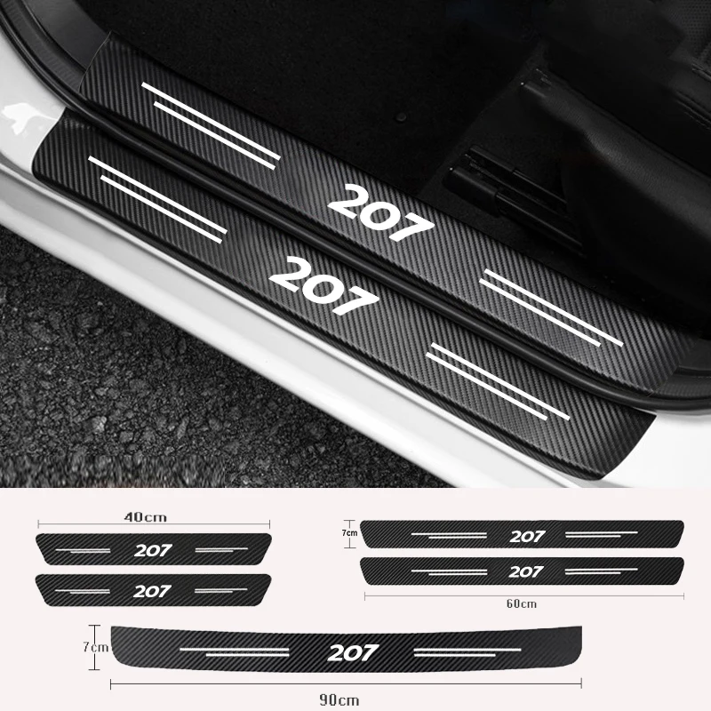 

For Peugeot 207 208 RCZ Rifter 308 307 407 206 108 Carbon Car Door Sill Scuff Covers Black Door Panel Guards Protector