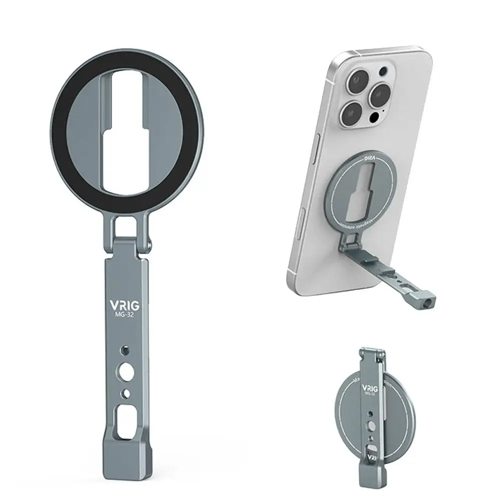 Magnetic Folding Phone Holder Dual Cold Shoe Ports 1/4 Screw Hole Expandable Stand For IPhone Android Phone Desktop Live Streami