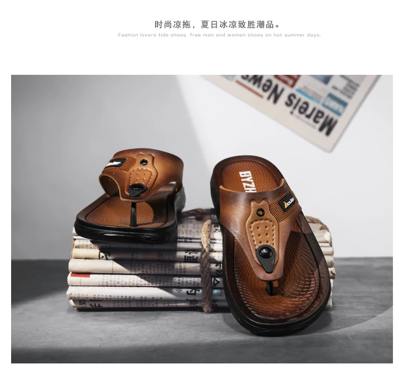 Herren-Flip-Flops mit Ledertextur, Sommer-Rutschfeste Slides mit Dicker Sohle, Strand-Hausschuhe, Lässige Outdoor-Hausschuhe, Bequeme Pantoffeln – Detail 17