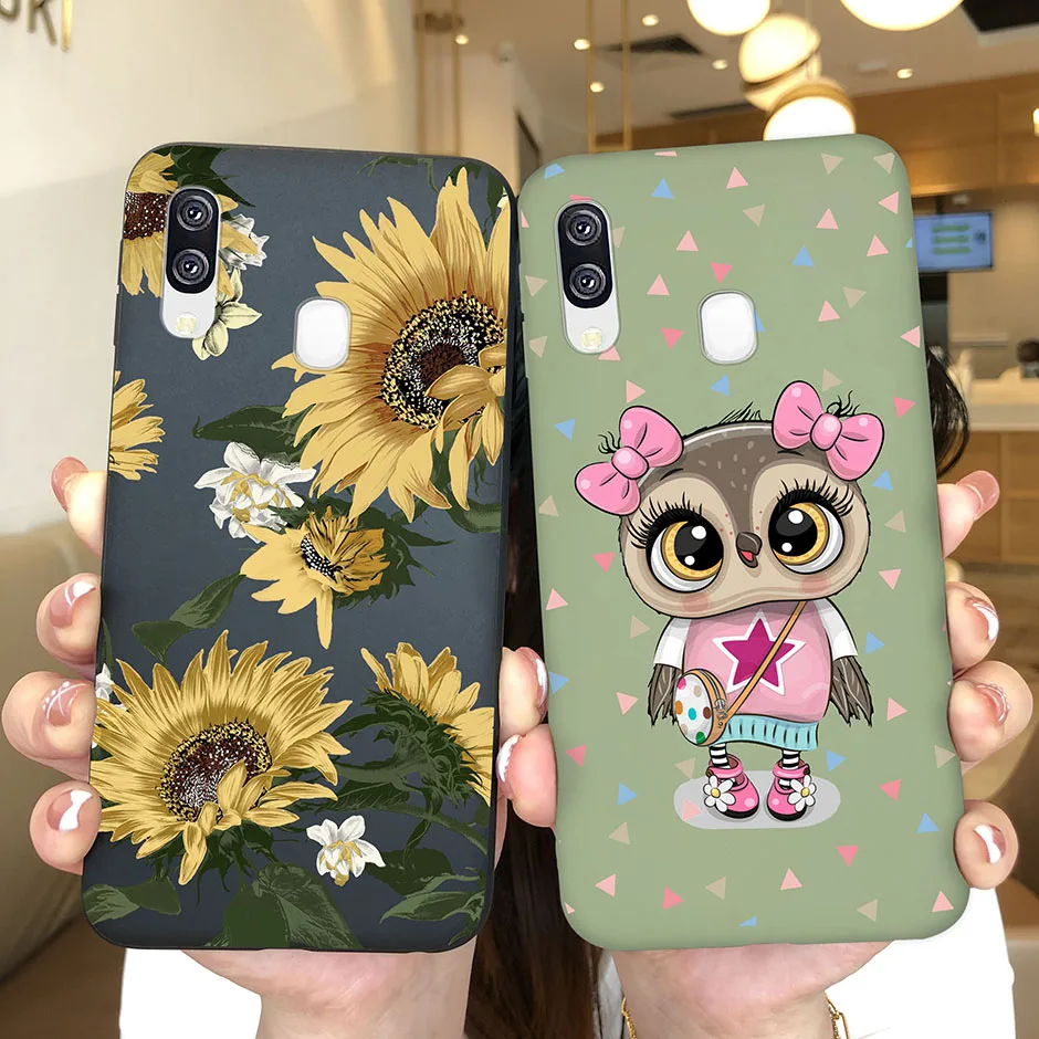 

Чехол для телефона Samsung Galaxy A40, противоударный мягкий чехол с милым котом, цветком и мультяшным рисунком для SamsungA40, цветная матовая задняя крышка