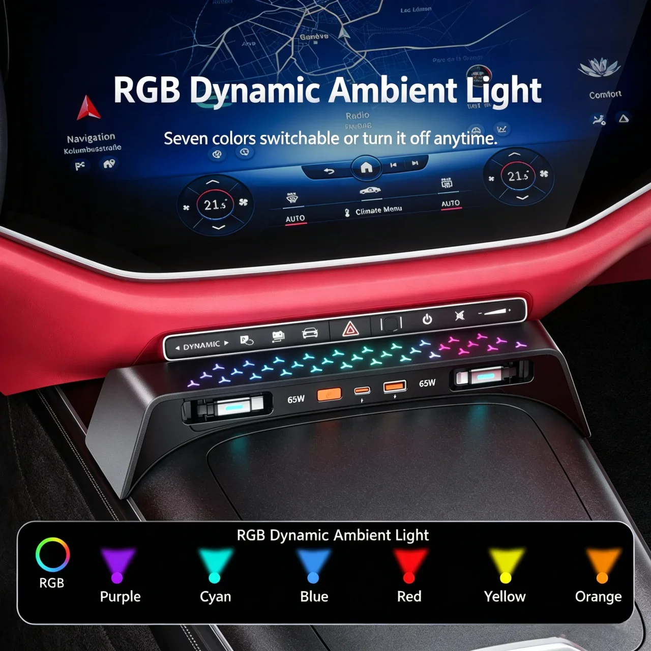 For Mercedes‑Benz E300L W214 2024-2026,160W Fast Car Charging Expansion Dock With Color Ambient Light Cigarette Lighter Adapter