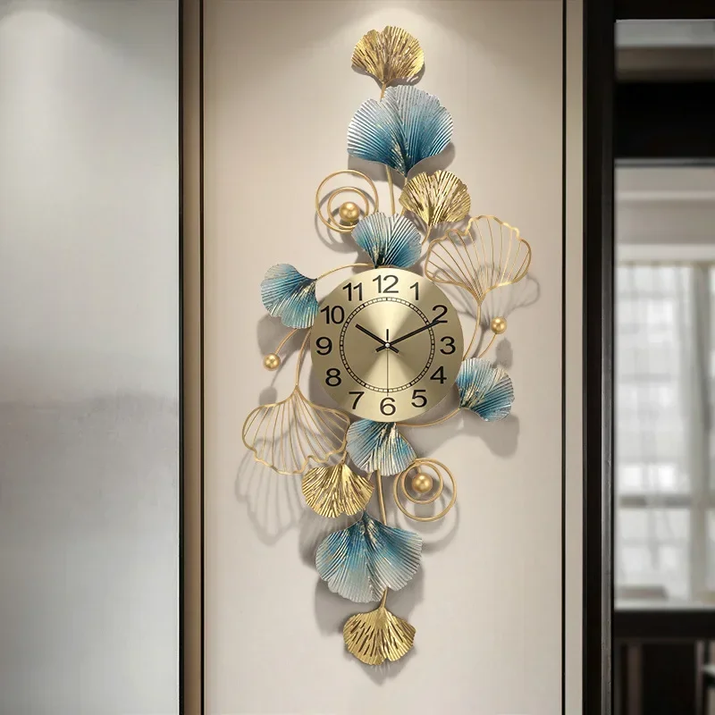 Chinese Style Living Room Fashion Home Clock Light Luxury Ginkgo Leaf Creative Clocks Wall Clock Wall Decorations Pocket Watch