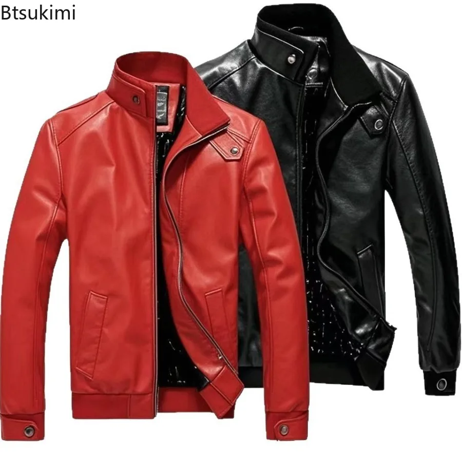 

2025 Men's Faux Leather Jacket Motorcycle Men Slim Fit Stand Collar Jacket Jaqueta De Couro Masculina Outwear Male Leather Coat