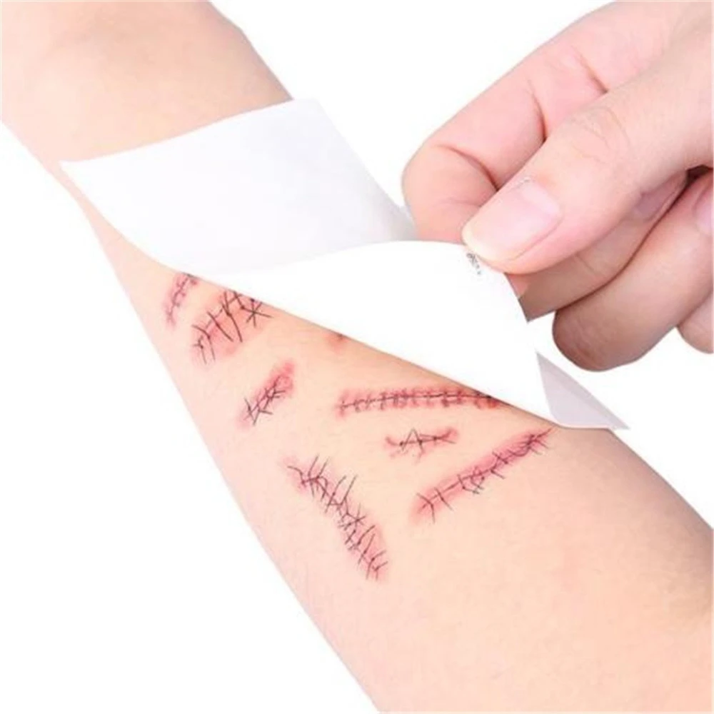 30 Sheets Halloween Scar Tattoo Sticker Horror Prank Face Body Tattoos Sticker 3D Fake Tattoo Sticker DIY Festival Party Decor