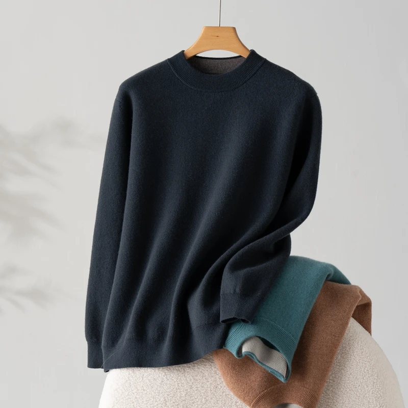 New Round Neck Thickened Men's Sweater 100% Pure Cashmere Warm Comfortable Pullover Rest Versatile Base Shirt Men's Clothing