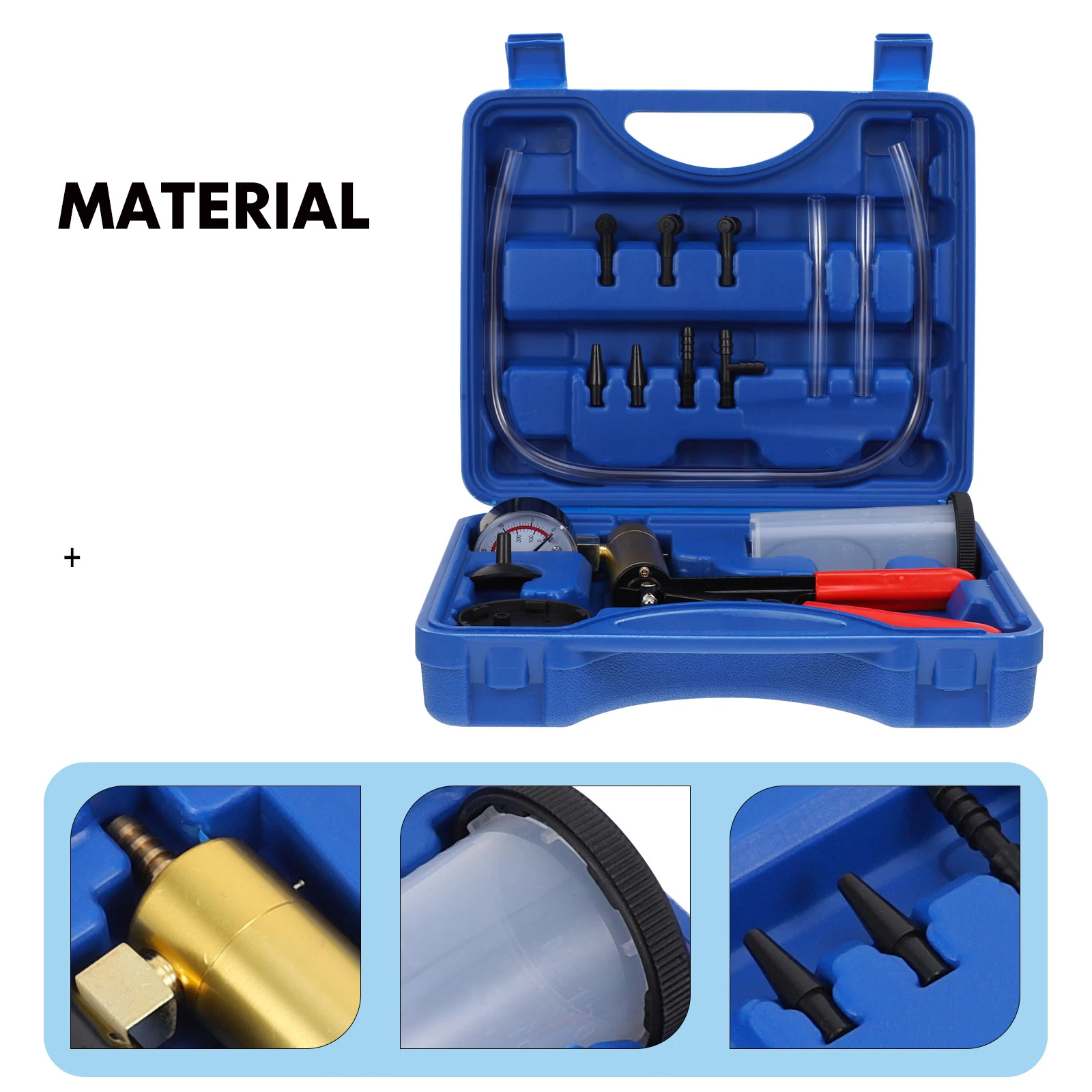 طقم مضخة ضغط تفريغ محمولة باليد 18 قطعة لأداة إصلاح السيارات الاحترافية لفرامل السيارة مع جهاز اختبار الخزان #1
