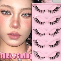 5Pairs 3D Thick Fluffy Faux Mink Eyelash Natural Soft Cat Eye Lashes Curl Cluster Long Fake Lash For Foxy Eye Eyelash Extension