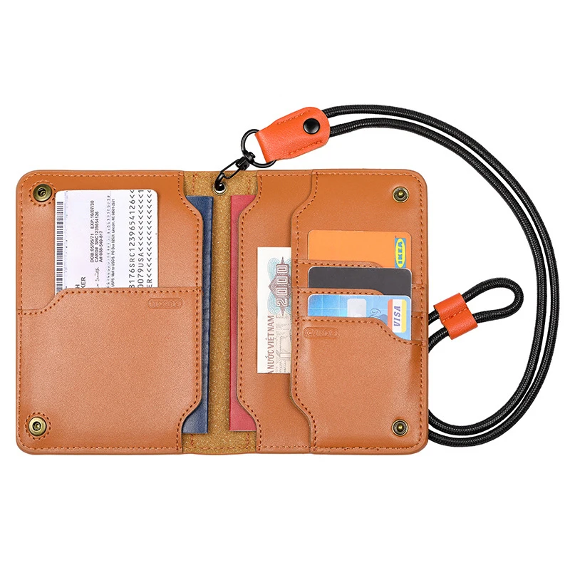 

Custom Luxury Cowhide Genuine Leather Slim Passport Holder Travel Wallet with Credit Card Slots New Design