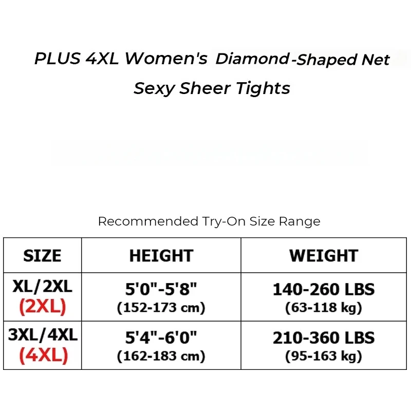 Women's Plus Size 4XL High-wasited Diamond-Shaped Net Pattern Sheer Tights Stretchy Ladies Black Nylons Hosiery Stockings