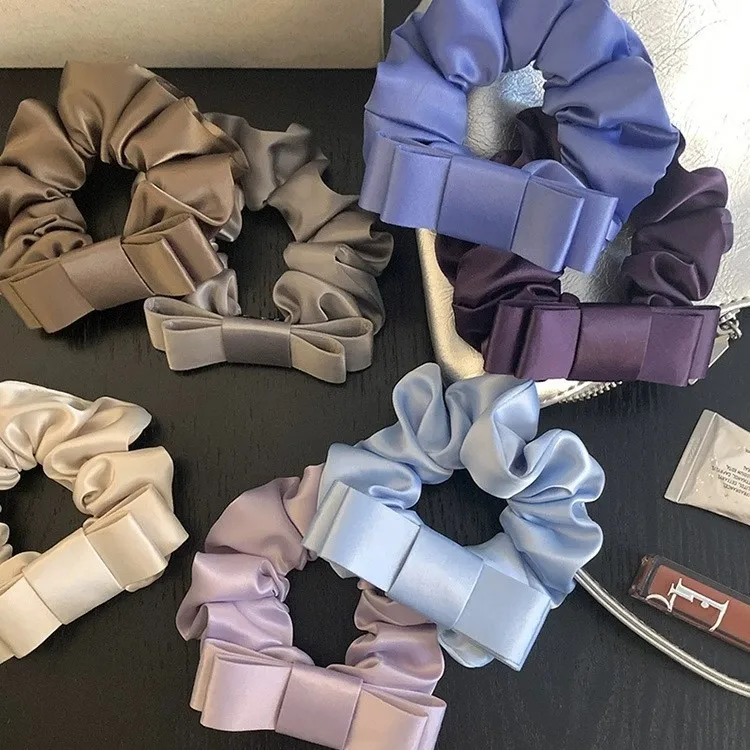 

Silky Satin Hair Bow Elastic Hairband Set Soft Silk Hair Ties Solid Color Ribbon For Women Colorful Bright Color Ponytail Holder